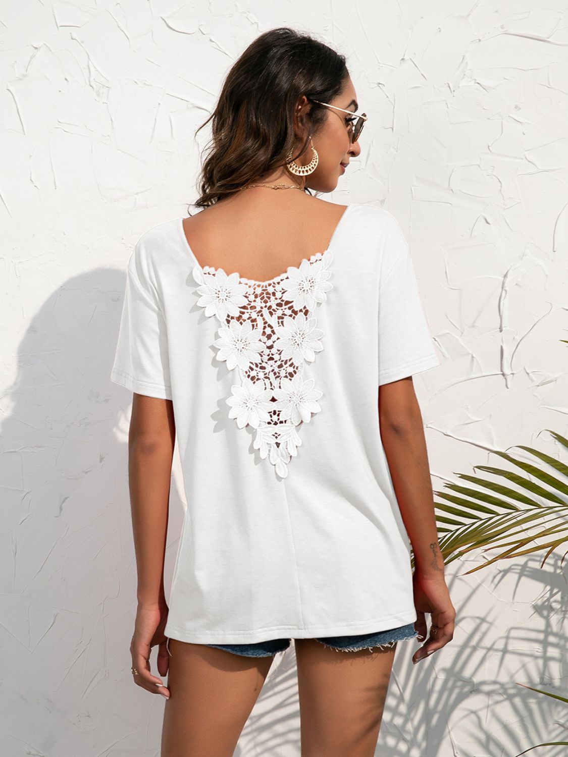 Lace Trim Short Sleeve Top-Teresa&#39;s Fashionista LLC
