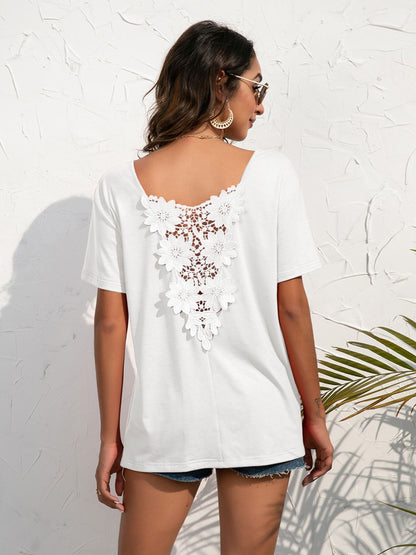 Lace Trim Short Sleeve Top-Teresa&#39;s Fashionista LLC