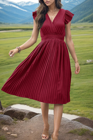 Tied Smocked Waist Flutter Sleeve Dress-Teresa's Fashionista LLC