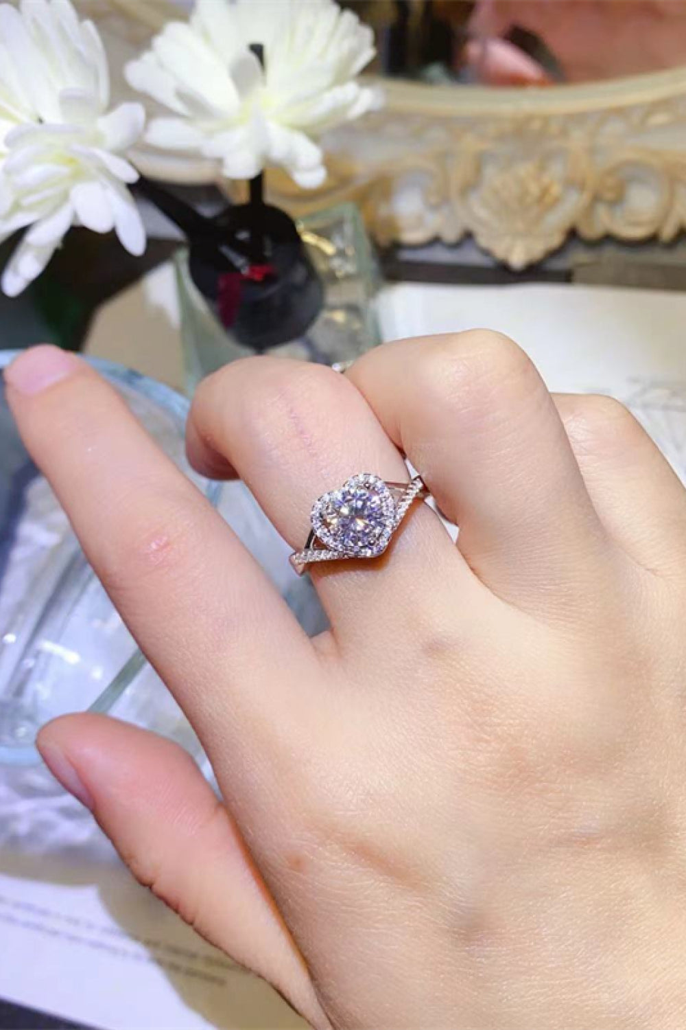 1 Carat Moissanite 925 Sterling Silver Heart Ring-Teresa's Fashionista LLC