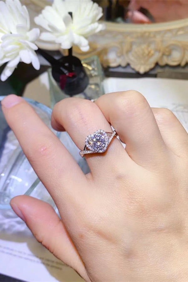 1 Carat Moissanite 925 Sterling Silver Heart Ring-Teresa's Fashionista LLC