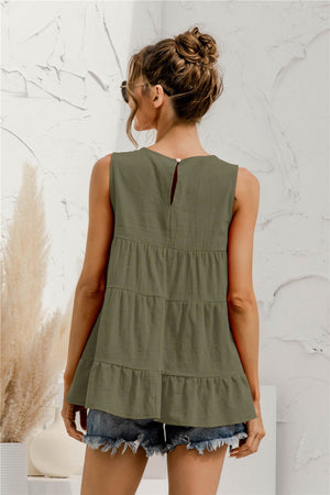 Round Neck Tiered Tank-Teresa's Fashionista LLC