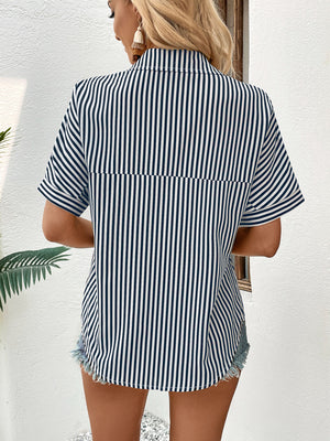 Lapel Collar Short Sleeve Blouse-Teresa's Fashionista LLC