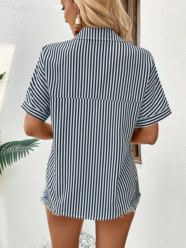 Lapel Collar Short Sleeve Blouse-Teresa's Fashionista LLC