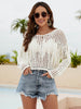 Fringe Trim Openwork Long Sleeve Cover-Up-Teresa's Fashionista LLC