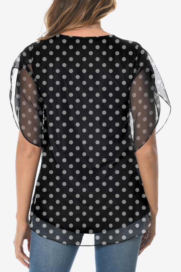 Printed Round Neck Curved Hem Blouse-Teresa's Fashionista LLC