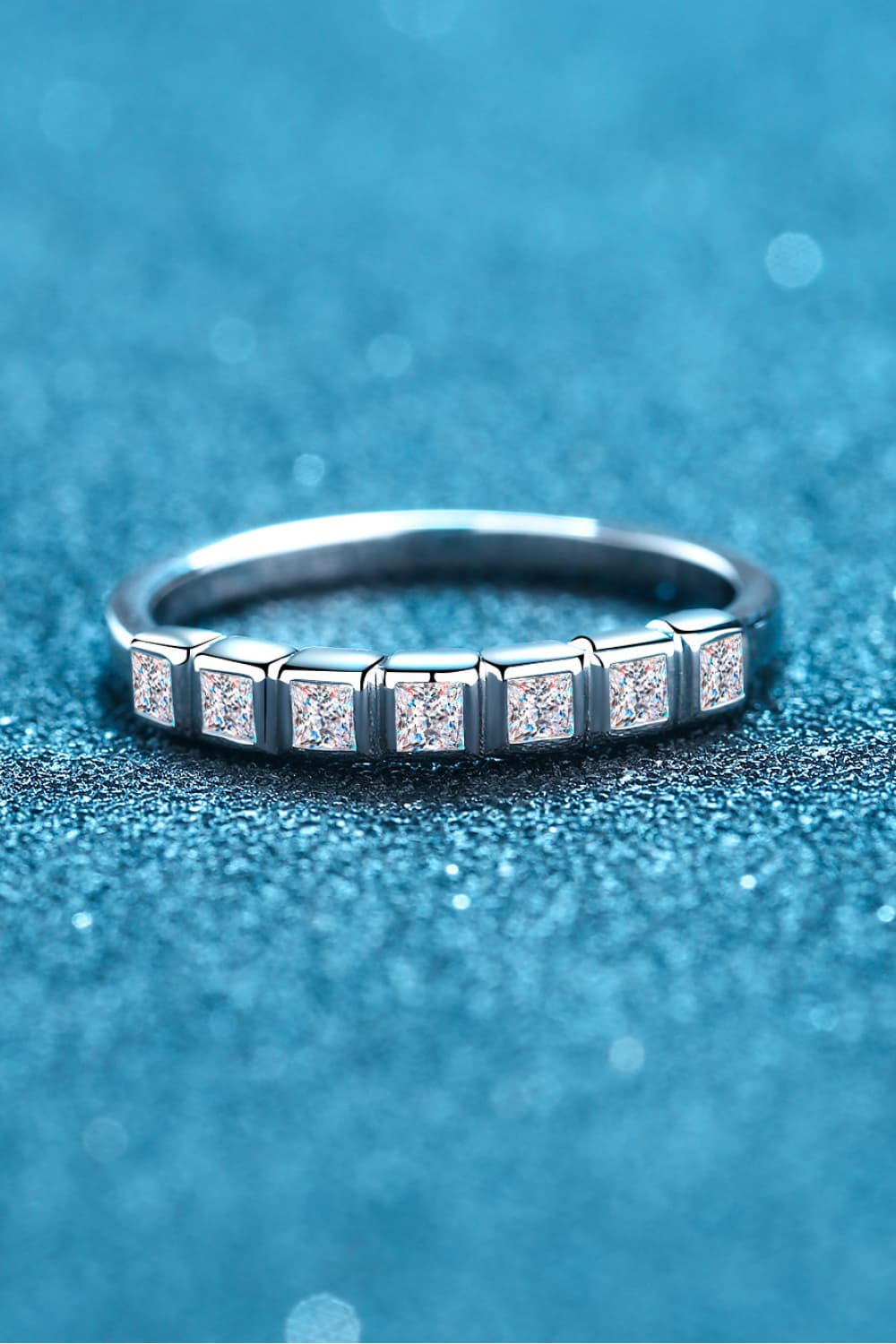 Moissanite Rhodium-Plated Half-Eternity Ring-Teresa's Fashionista LLC
