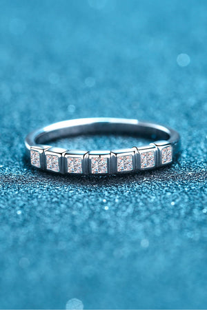 Moissanite Rhodium-Plated Half-Eternity Ring-Teresa's Fashionista LLC