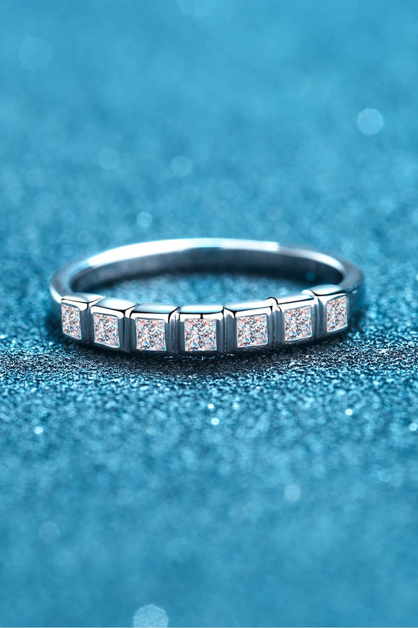 Moissanite Rhodium-Plated Half-Eternity Ring-Teresa's Fashionista LLC