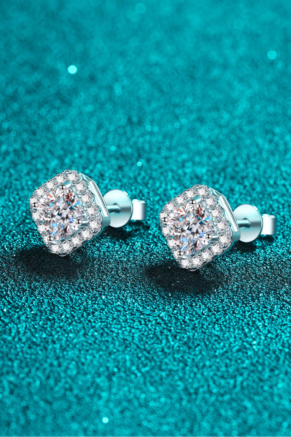 925 Sterling Silver Inlaid 2 Carat Moissanite Square Stud Earrings-Teresa's Fashionista LLC