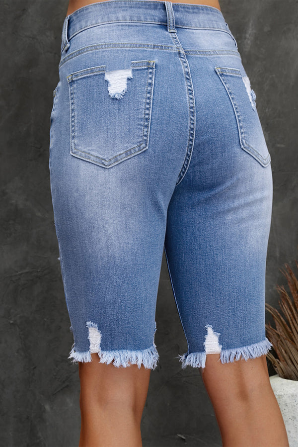 Distressed Frayed Hem Denim Bermuda Shorts-Teresa's Fashionista LLC