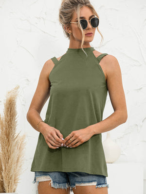 Cutout Mock Neck Tank-Teresa's Fashionista LLC