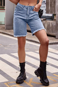 Raw Hem Denim Shorts with Pockets-Teresa's Fashionista LLC