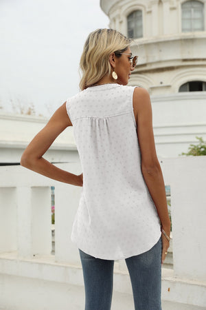 Swiss Dot Notched Neck Tank-Teresa's Fashionista LLC