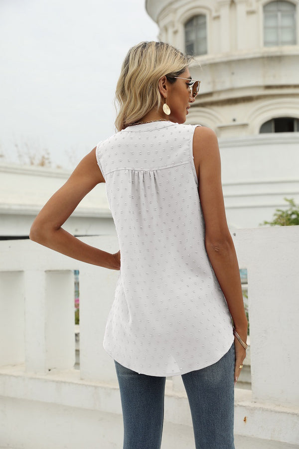 Swiss Dot Notched Neck Tank-Teresa's Fashionista LLC