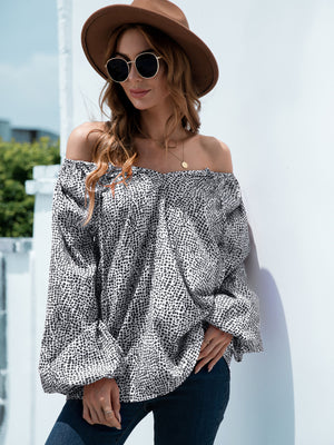 Printed Tie-Neck Balloon Sleeve Blouse-Teresa's Fashionista LLC