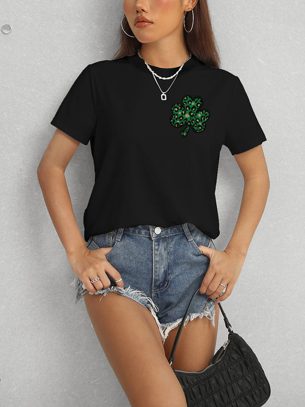Lucky Clover Round Neck Short Sleeve T-Shirt-Teresa's Fashionista LLC