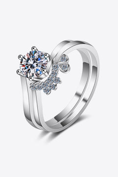 Moissanite Rhodium-Plated Two-Piece Ring Set-Teresa's Fashionista LLC