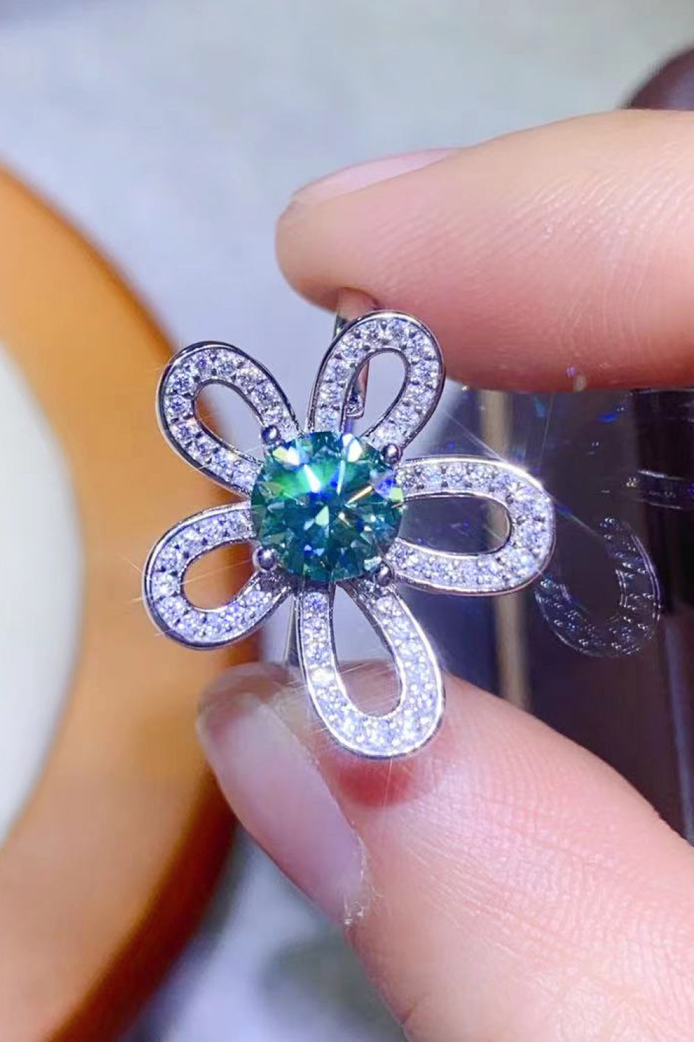 1 Carat Moissanite Flower Shape Open Ring-Teresa&#39;s Fashionista LLC