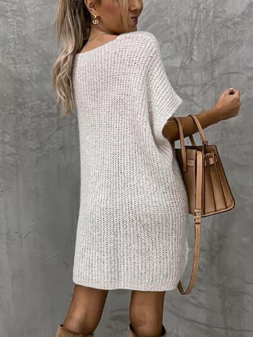 V-Neck Short Sleeve Sweater with Pockets-Teresa's Fashionista LLC