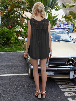 Full Size Spliced Lace Round Neck Tank-Teresa's Fashionista LLC