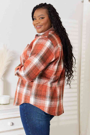 Double Take Plaid Collared Neck Long Sleeve Shirt-Teresa's Fashionista LLC
