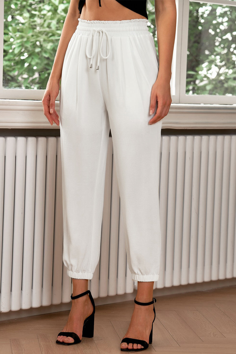 Drawstring Paperbag Waist Cropped Joggers-Teresa&#39;s Fashionista LLC