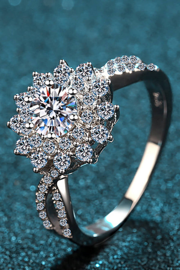 Moissanite Flower-Shape Split Shank Ring-Teresa's Fashionista LLC