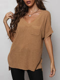 V-Neck Slit High-Low Knit Top-Teresa's Fashionista LLC