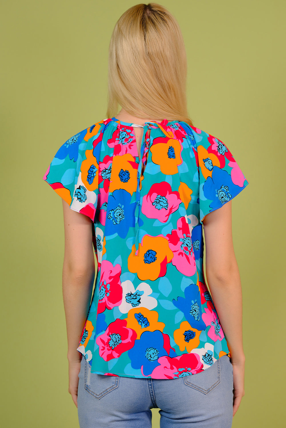 Floral Round Neck Tied Blouse-Teresa&#39;s Fashionista LLC