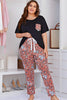 Plus Size Contrast Round Neck Tee and Floral Pants Lounge Set-Teresa's Fashionista LLC