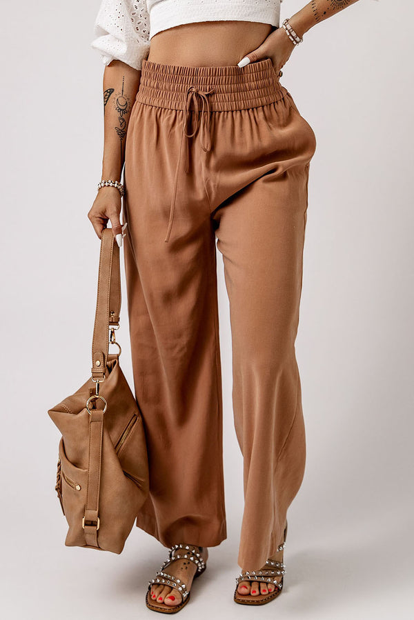 Drawstring Smocked Waist Wide Leg Pants-Teresa's Fashionista LLC
