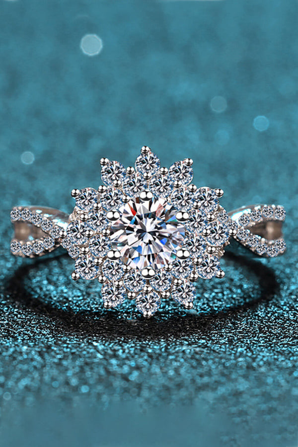 Moissanite Flower-Shape Split Shank Ring-Teresa's Fashionista LLC