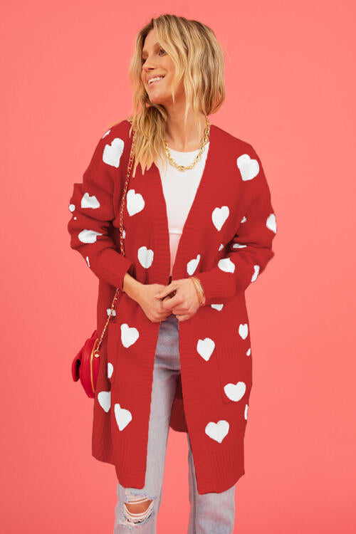 Heart Graphic Open Front Cardigan with Pockets-Teresa's Fashionista LLC