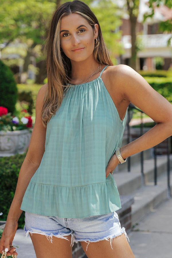Round Neck Tied Peplum Cami-Teresa's Fashionista LLC