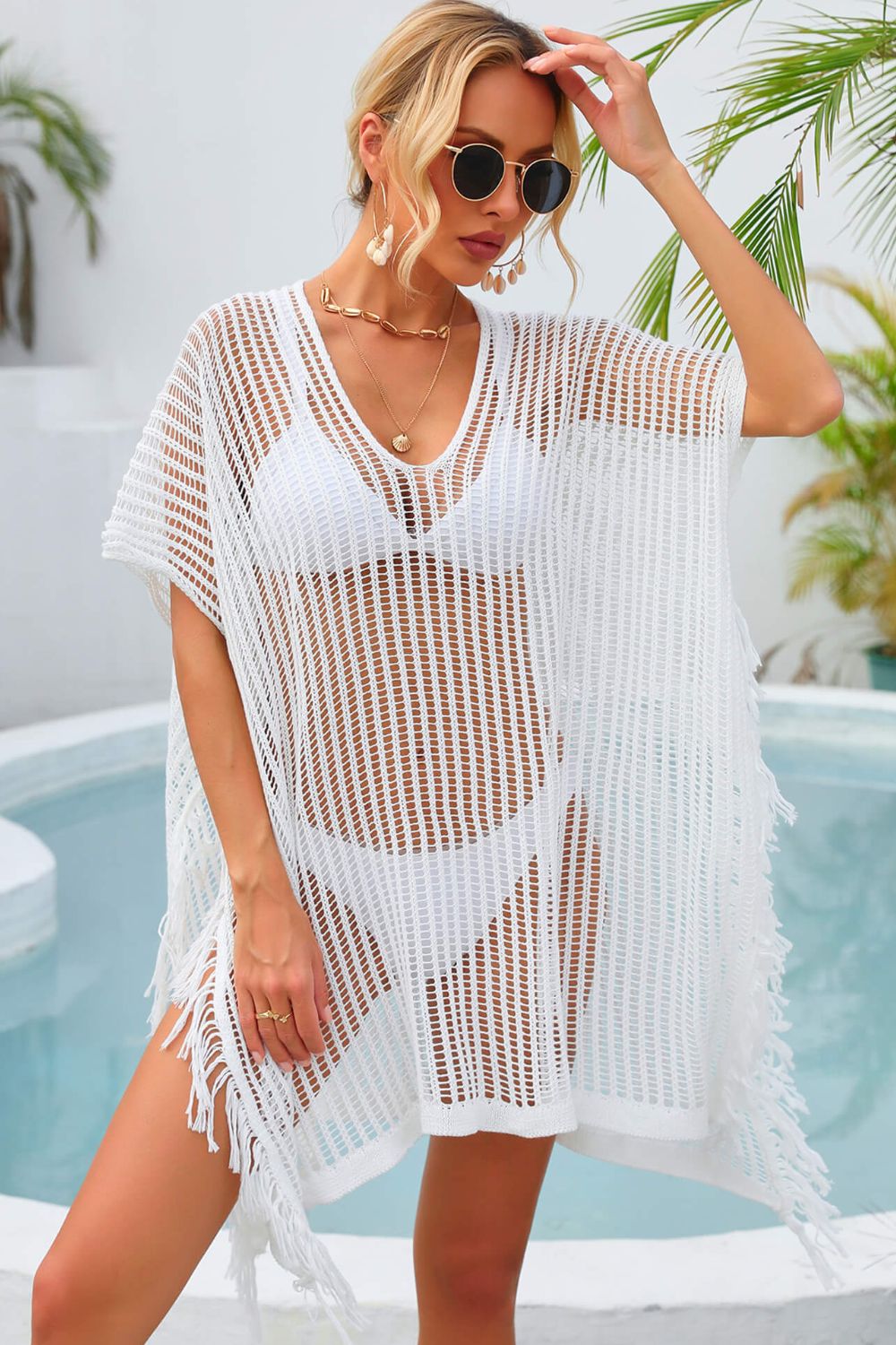 Fringe Trim Openwork Cover Up-Teresa's Fashionista LLC
