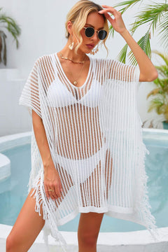 Fringe Trim Openwork Cover Up-Teresa's Fashionista LLC