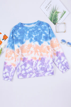 Tie-Dye Drop Shoulder Round Neck Sweatshirt-Teresa's Fashionista LLC