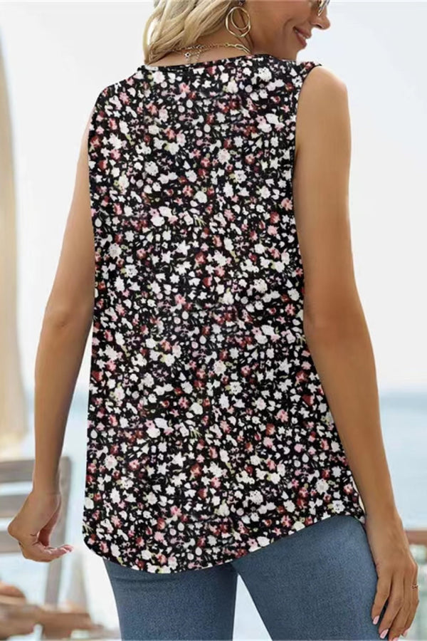 Printed Square Neck Curved Hem Tank-Teresa's Fashionista LLC