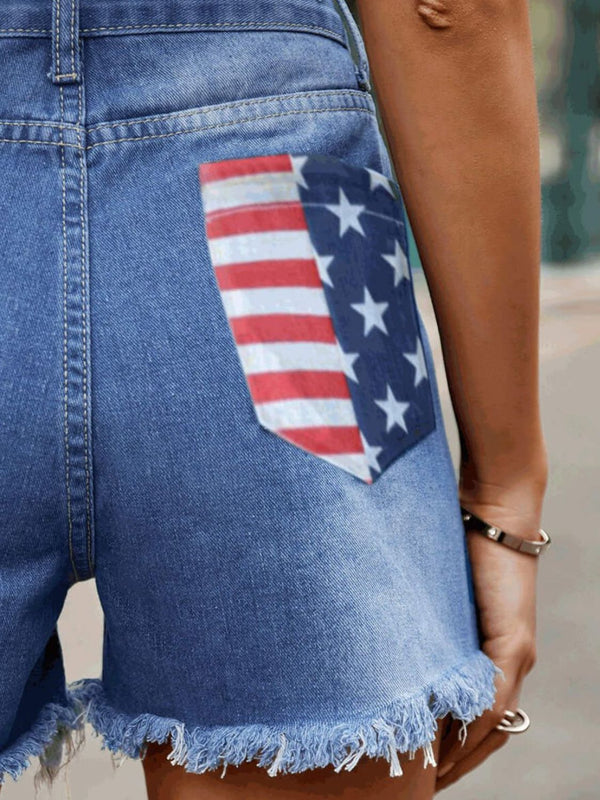 Raw Hem Denim Shorts with Pockets-Teresa's Fashionista LLC