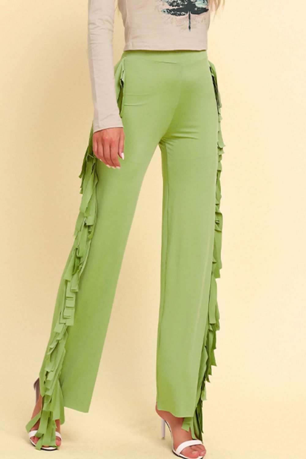 Fringe Trim Wide Leg Pants-Teresa&#39;s Fashionista LLC