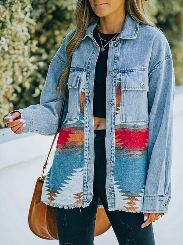 Collared Neck Dropped Shoulder Denim Jacket-Teresa's Fashionista LLC