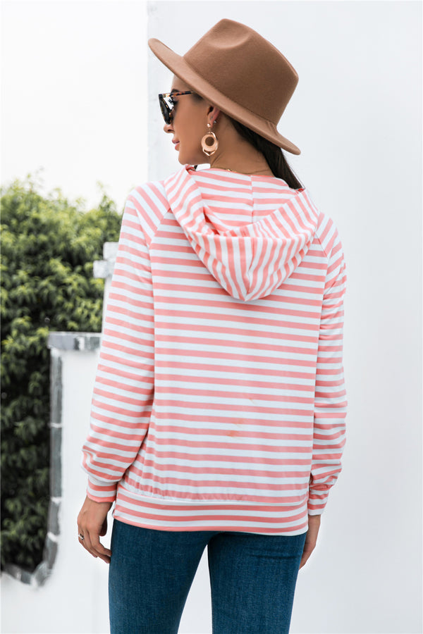 Horizontal Stripe Raglan Sleeve Hoodie-Teresa's Fashionista LLC