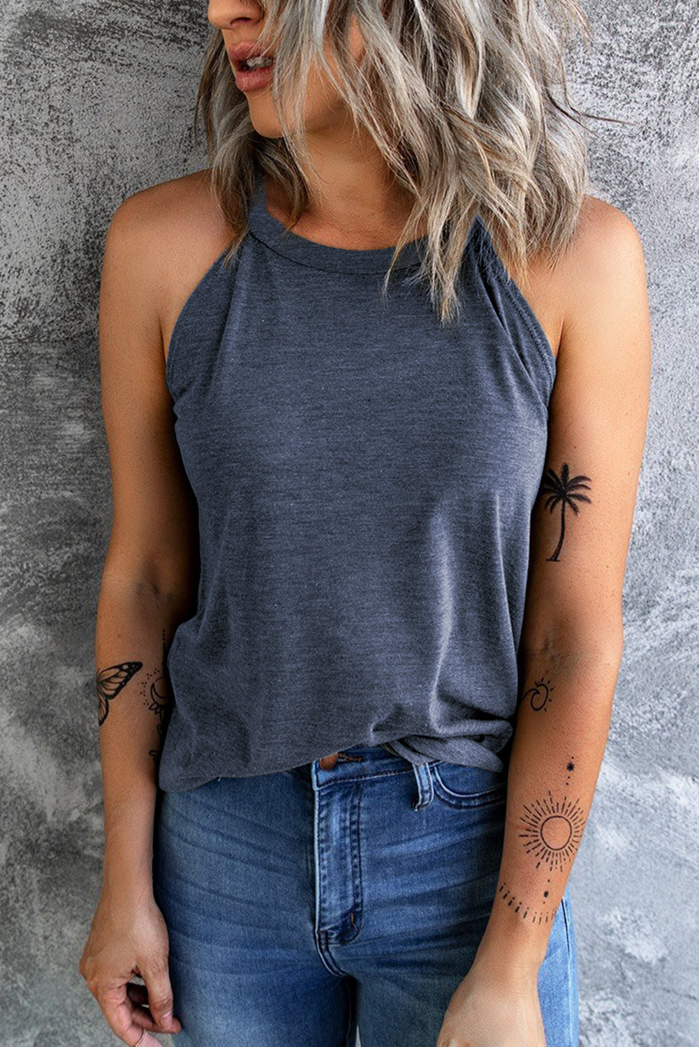 Curved Hem Grecian Tank Top-Teresa&#39;s Fashionista LLC