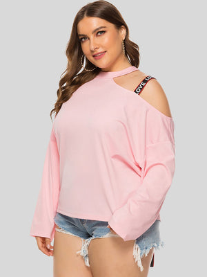 Plus Size Cold-Shoulder Round Neck Blouse-Teresa's Fashionista LLC