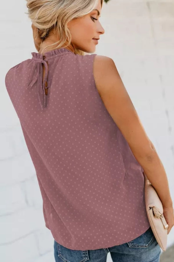 Smocked Tie Back Frill Trim Tank-Teresa's Fashionista LLC