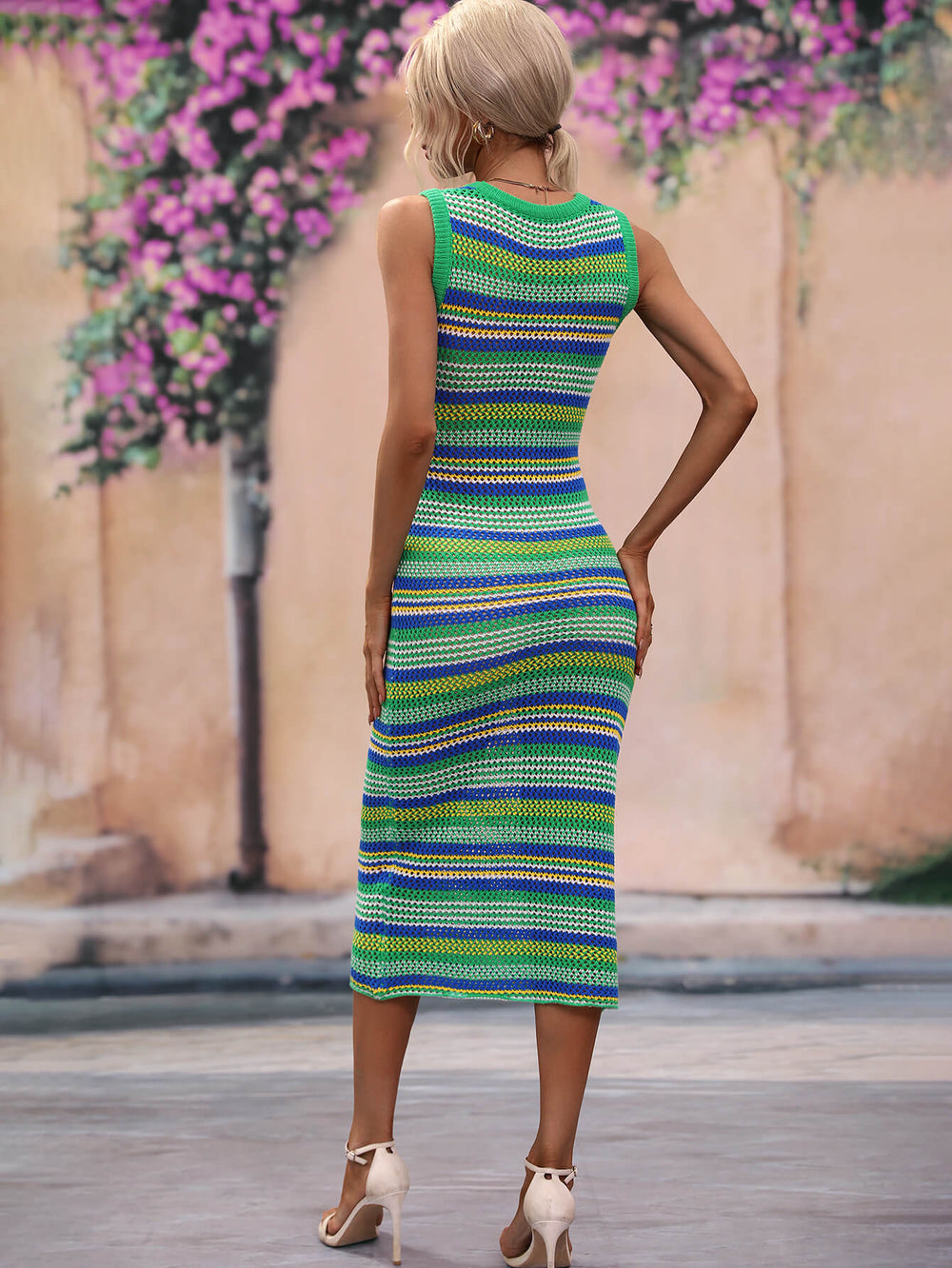 Striped Round Neck Sleeveless Midi Cover Up Dress-Teresa's Fashionista LLC