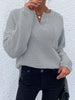 Notched Long Sleeve Sweater-Teresa's Fashionista LLC