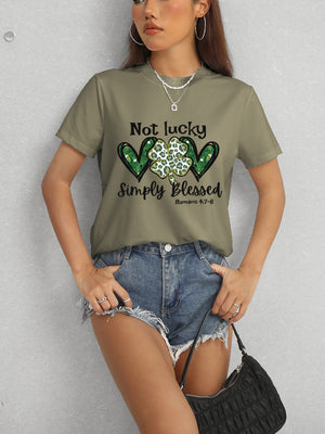 Lucky Clover Round Neck Short Sleeve T-Shirt-Teresa's Fashionista LLC