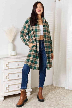 Double Take Plaid Collared Neck Long Sleeve Shirt-Teresa's Fashionista LLC